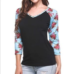 NWT Meaneor Floral raglan Shirt L